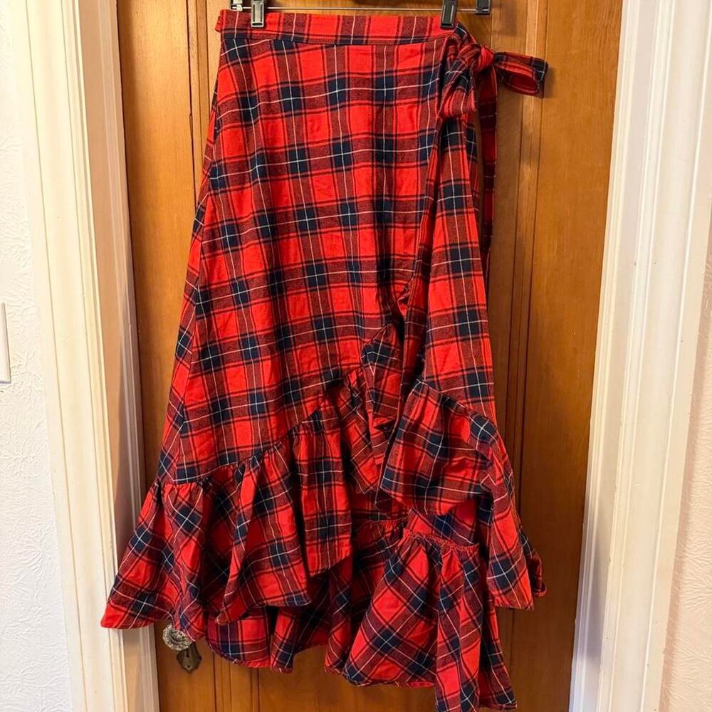 Kiel James Patrick Apple Pie Skillet red plaid midi skirt - Picture 2 of 8